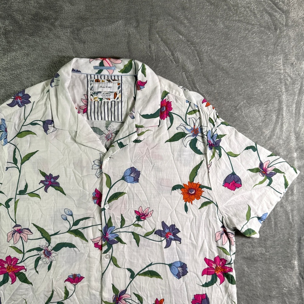 Porter & Ash Floral Linen Blend Camp Shirt Short Sleeve Button Up XL